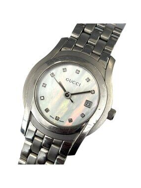 Gucci Diamond Shell Dial Watch Quartz SS Silver